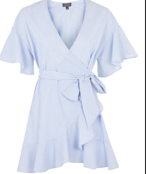 Topshop Poplin Stripe Wrap Dress sz 4 - Picture 3 of 6